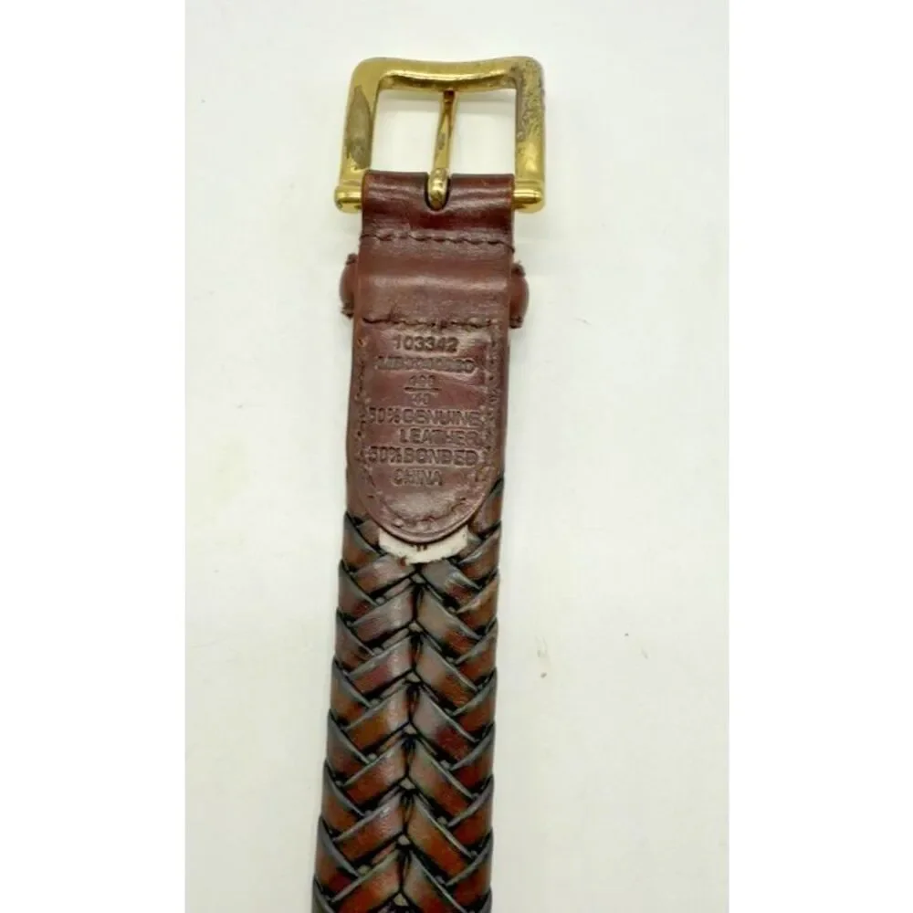 Fossil Belt Mens‎ 40 Braided Woven Leather Brass Buckle Casual Classic